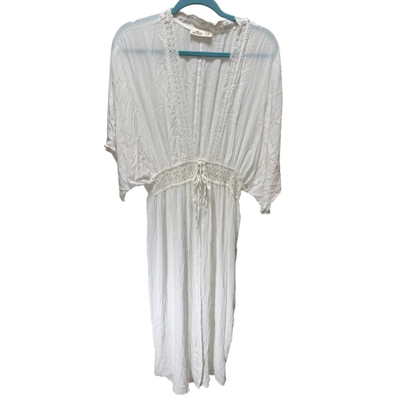 Hollister Other - Hollister Maxi Coverup Womens L/XL White Crochet Lace Boho Kimono Sleeve Beach